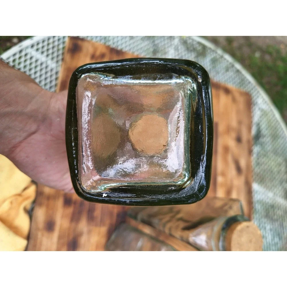 Vintage 1 Triangular 2‎ Square Thick Green Clear Glass Flower Vase Kitchen Jars